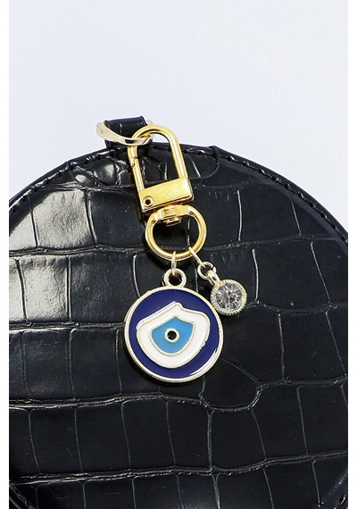 Metal Nazar Boncuğu Tek Taşlı Klipsli Cüzdan Süsü Charm Çanta Süs