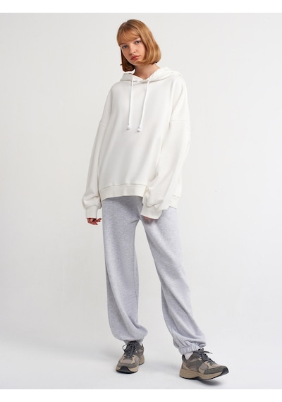Dilvin 40142 Yıkama Efektli Sweatshirt-ekru Ekru
