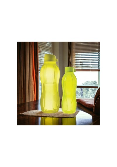 Eco Şişe Sarı Vidalı Kapak 750ml Ve Kolay Kapak 1.5 Lt Matara Suluk 2 Li Set Sarı