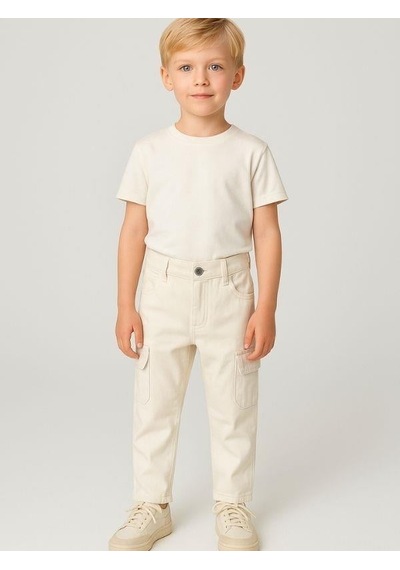Nanica Kids Erkek Bebek Pamuklu Kumaş Kargo Cepli Pantolon-16006 Krem