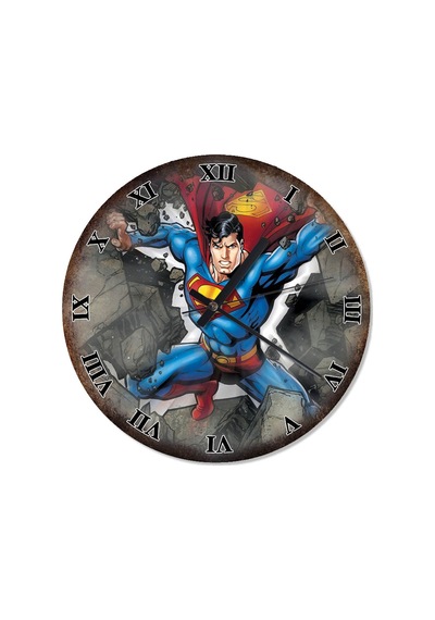 Eskitilmiş Zeminde Kayalar Ve Supermen Baskılı Duvar Saati Eskitme