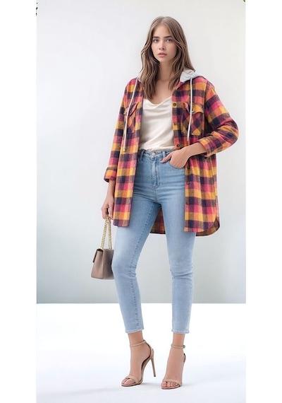 Mamayaga Kadın Desen Bloklu Oduncu Oversize Geniş Kalıp Casual Cepli Kapüşonlu Uzun Boy Ceket Gömlek Çok Renkli Mamayaga Kadın Desen Bloklu Oduncu Oversize Geniş Kalıp Casual Cepli Kapüşonlu Uzun Boy Ceket Gömlek Çok Renkli