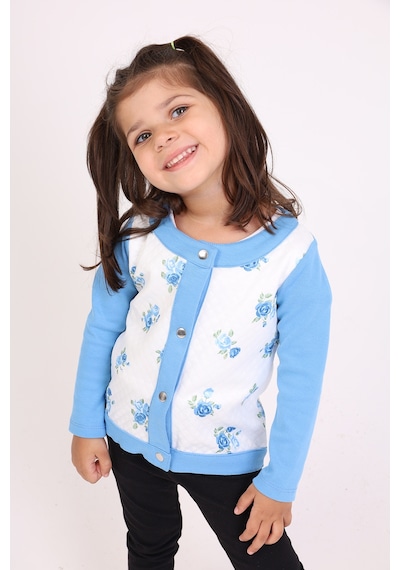 Toontoy Kids Toontoy Kız Bebek Hırka Çiçek Baskılı Mavi