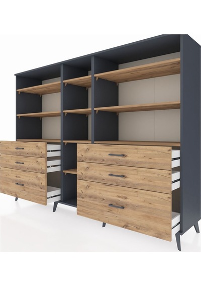 Hyperion Dolap 10 Raflı 6 Çekmeceli 220x44x163 Antrasit-çam Atlas Çam - Antrasit