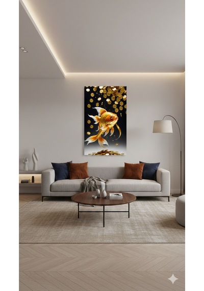 Para Ve Balık Temalı Modern Dekoratif Cam Tablo
