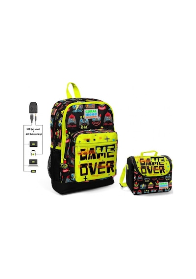 Coral High Game Over Baskılı Okul Çantası ve Beslenme Çantası Set