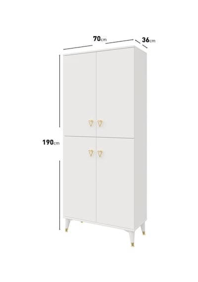 Simple Sp4190 Çok Amaçlı Dolap 4 Kapaklı Mutfak Dolabı Balkon Dolabı Kiler Banyo Dolabı Ayakkabılık Beyaz Gold