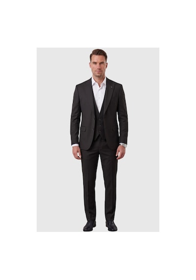 Deepsea Siyah Slim Fit Likralı 3 Lü Takım Elbise Ceket Yelek Pantolon Modern Şık Tasarım 2601798