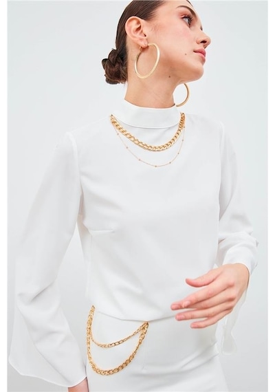 Sateen Kolye Detaylı Bluz 3067-1006 001