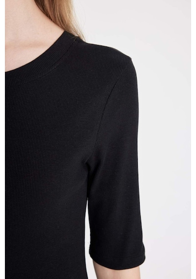 DeFacto 	Bodycon Vücuda Oturan Bisiklet Yaka Basic Düz Fitilli Kaşkorse Kısa Kollu Maxi Elbise D8623AX24AUBK81