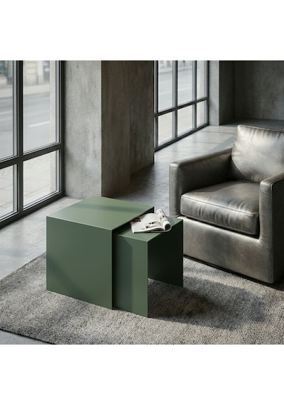 Modern Metal Zigon Sehpa Seti Minimal Tasarım İç İçe Geçen Yan Sehpa 2 Li Set Yeşil