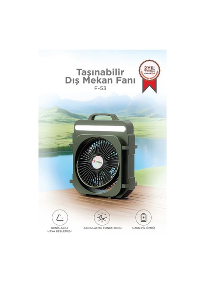 Şarjlı Masaüstü Vantilatör Kamp Tipi 4000 Mah Işıklı Taşınabilir Masa Fanı F53 Yeşil