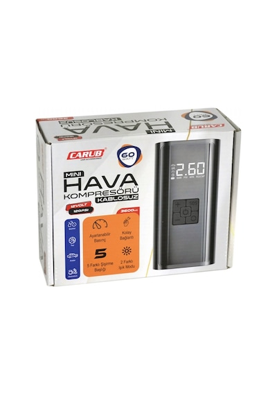 Carub Hava Kompresörü Şarjlı Kablosuz Dijital 12v 60w 120psı 3600mah Usb/type C Br2491330