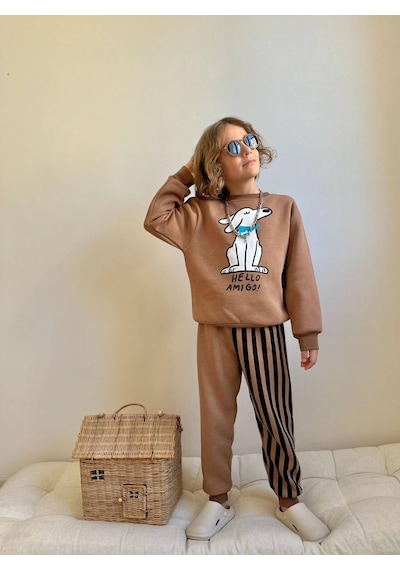 Miniko Kids Erkek Çocuk 3 İp Şardonlu Amıgo Eşofman Takımı Kahverengi