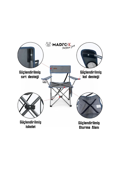 Madfox Trekmate Strap Katlanır Outdoor Koltuk Mavi