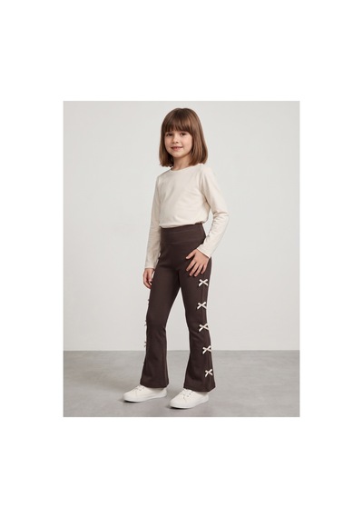 Deniva Kids Kız Çocuk Oysho Kumaş Kahverengi Kurdele Detaylı İspanyol Paça Pantolon