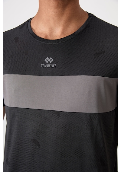 Tommy Life Siyah Polyester Nefes Alan Jakarlı İnce Esnek Standart Fit Erkek Performans T-shirt - 88398 Siyah
