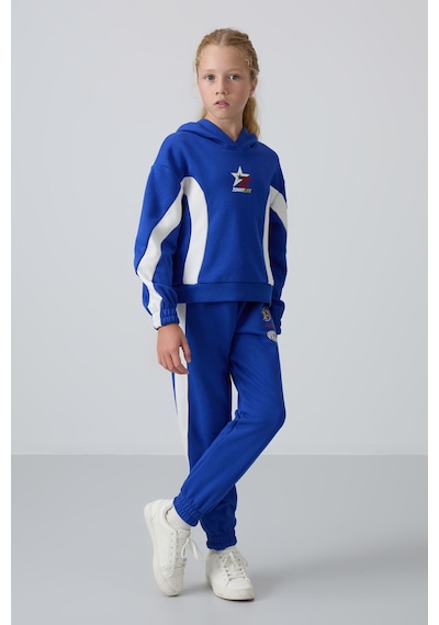 Tommylife Tommy Life Gece Mavi Pamuklu İçi Tüylü Yumuşak Dokulu Standart Fit Baskılı Kız Çocuk Eşofman Takım - 75166 Mavi
