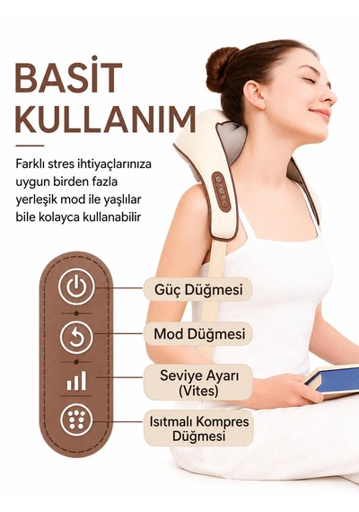 Masaj Aleti Isıtmalı Titreşimli Omuz Boyun Bel Sırt Bacak Kalf 3 Masaj Modu Isı Terapisi 1200 Mah Taşınabilir Şarjlı Masaj Cihazı 1.4 Kg