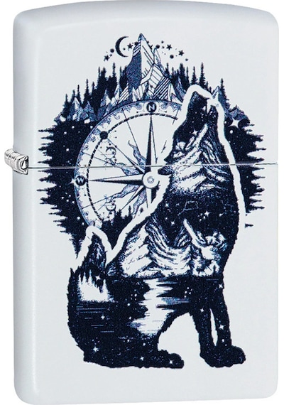 Zippo Wolf Mountain Compass Dizayn Çakmak Beyaz