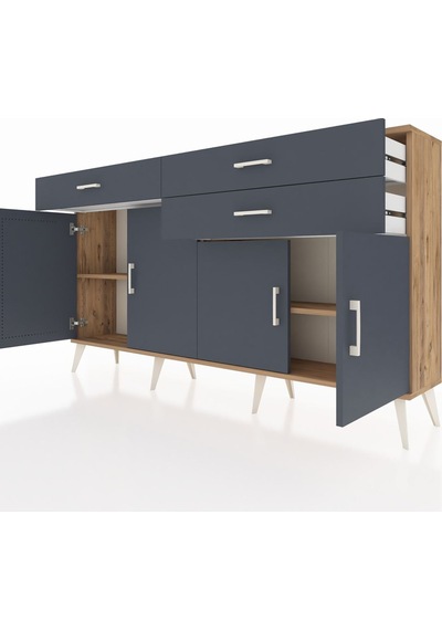 Arges Konsol 2 Raflı 3 Çekmeceli 4 Kapaklı 176x30x99 Çam-antrasit Çam-antrasit
