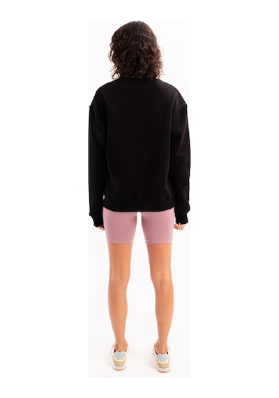 Justever Bisiklet Yaka Nakışlı Şardonlu İçi Polarlı Siyah Kadın Sweatshirt - Rigil Siyah