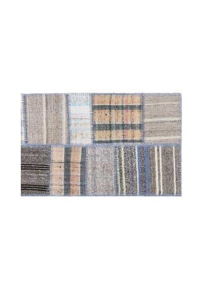 El Dokuması Patchwork Vintage Yün Pamuk Çizgili Halı 1309 160 X 230 Cm Çok Renkli