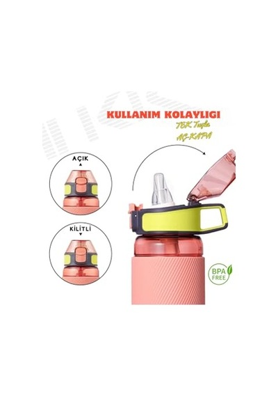 Tkk 800ml Pipetli Taşıma Kulplu Silikon Gövde Ölçü Skalalı Tritan Su Matarası Pembe 0