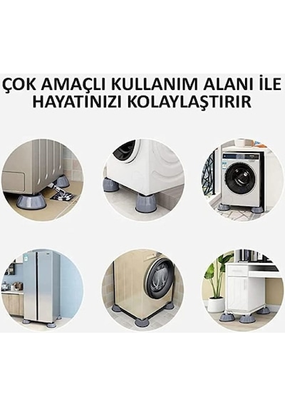 Gürültü Engelleyici Ve Kaymaz Titreşim Önleyici Kauçuk Ayak Petleri Çamaşır Makinesi Stoper 4'lü Set Gri