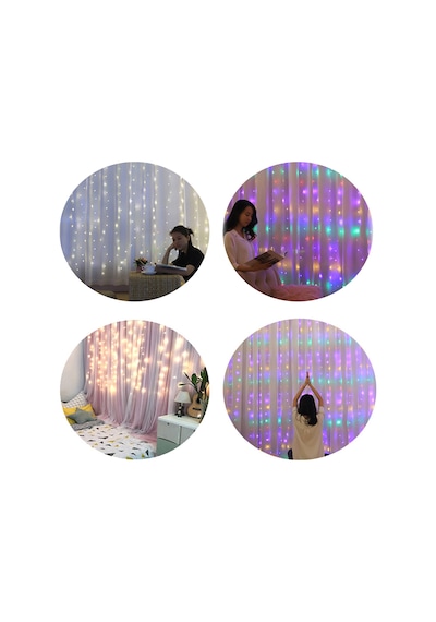 Geeksen 10x10ft 300led Perde Işık Zinciri 8 Modlu Kumandalı Bakır Tel Şelale Işıkları - Düğün, Parti, Ev Dekorasyonu Çok Renkli