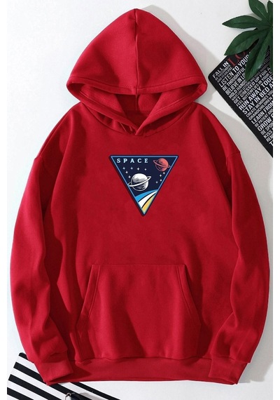 Uyguntarz Unisex Space Baskılı Sweatshirt Kırmızı