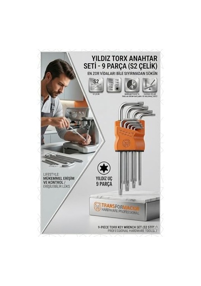 Profesyonel 9 Parça Yıldız Torx Alyan Seti T10-t50 S2 Çelik Uzun Kol 715903
