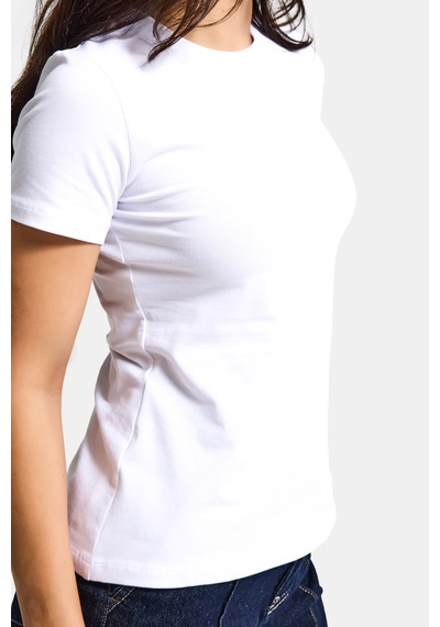Itsbasic Kadın Beyaz S6-2 Bisiklet Yaka %100 Organik Pamuk Esnek Kumaş T-shirt