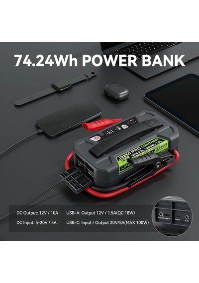 J3250pro 12v 3250amp Lifepo4 Akıllı Akü Takviye + Powerbank + Led Lamba