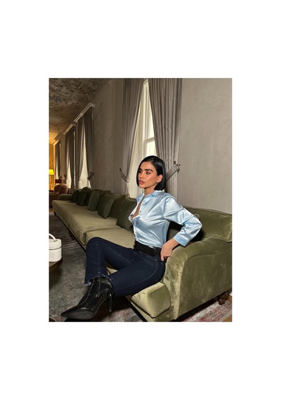 Meecy Kadın Saten Gömlek Turkuaz Turkuaz