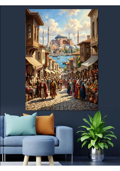 İstanbul Ayasofya Ve Tarihi Çarşı Dekoratif Kanvas - Mdf Ahşap Tablo