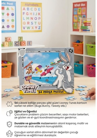 Lisanslı 54 Parça Looney Tunes Bugs Bunny Ve Arkadaşları Eğitici Ve Öğretici Çocuk Puzzle
