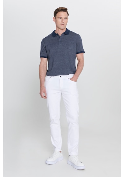 AC&Co / Altınyıldız Classics Erkek Beyaz 360 Derece Her Yöne Esneyen Slim Fit Dar Kesim Diyagonal Desenli Pantolon Çok Renkli