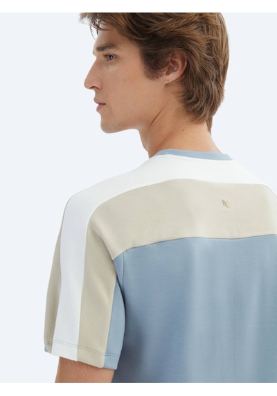 Kip Mavi Düz Bisiklet Yaka T-shirt Mavi