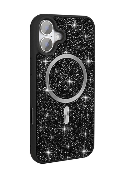 Apple Uyumlu iPhone 16 Pro Kılıf Pırlanta Tasarımlı M-safe Şarj Özellikli Zore Mozaik Silikon Kapak Siyah