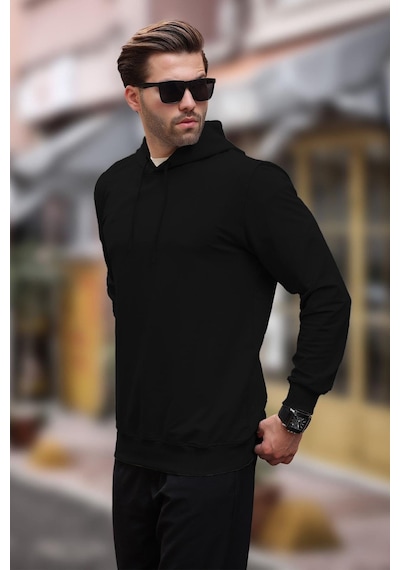 Madmext Siyah Kapüşonlu Erkek Sweatshirt 7069 Siyah