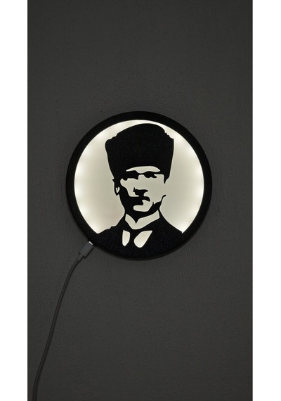 Morfem3d Atatürk Silüetli Led Aydınlatmalı Daire Lamba Model 5 Duvar & Masa Üstü Kullanım Siyah - Beyaz