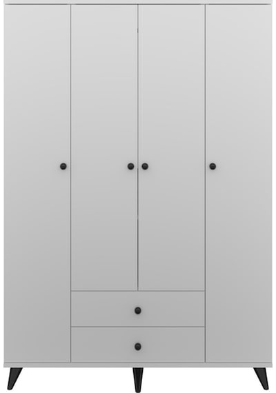 Simple Gardırop 10 Raflı 2 Çekmeceli Tek Askılı 120x44x176 Beyaz Beyaz