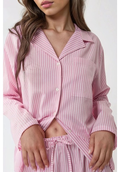 Hiccup Çizgili Pamuklu Pijama Takımı Pembe