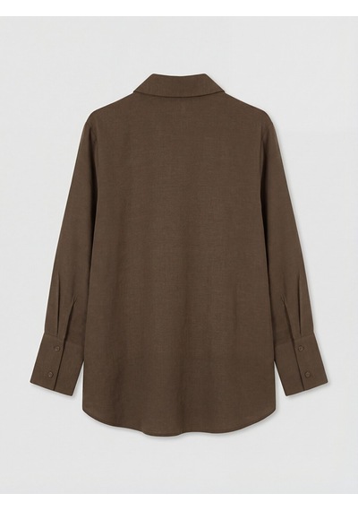 Lcw Modest Haki Oversize Keten Karışımlı Kadın Gömlek Tunik