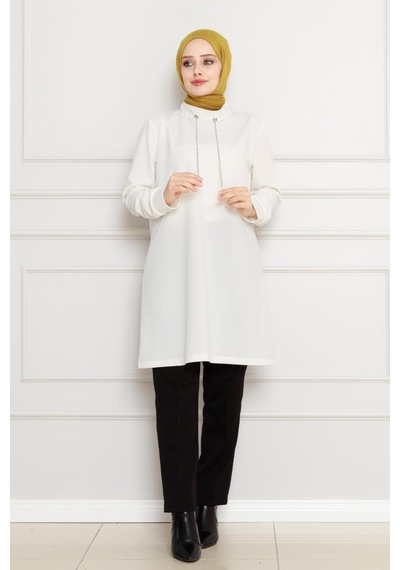 Sevitli Dik Yaka Tunik-beyaz-4457 Beyaz