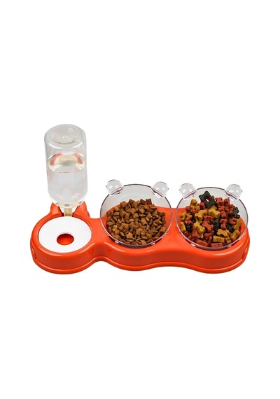 Çift Hazneli- 3' Lü Beslenme Mama Ve Su Kabı Turuncu 500 Ml 36 21 16 Cm Çok Renkli