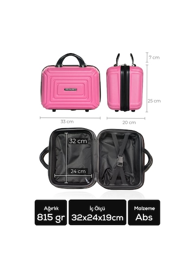 Polo&sky Altuğ Model Pembe Renk Abs Makyaj Çantası El Valizi