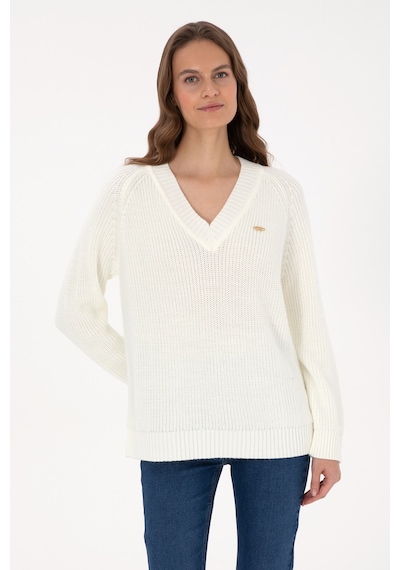 U.S. Polo Assn. Kadın Krem V Yaka Kazak 50314934-VR256