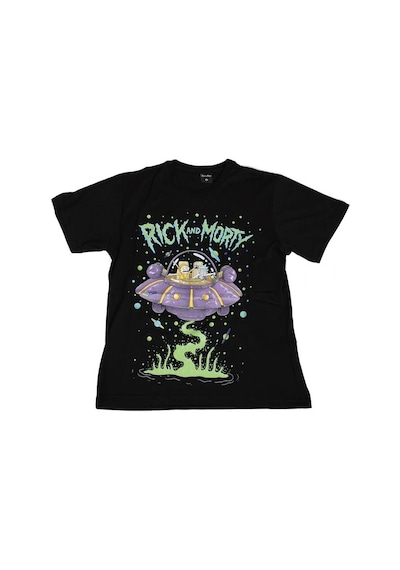 Rick And Morty Space Ship Tişört Siyah Çok Renkli